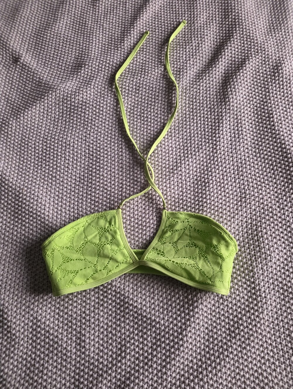 Lace Trim Halter Bikini Top - Lime Green